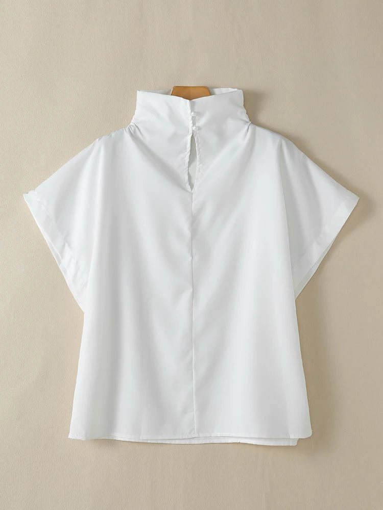 ZANZEA Women Stylish Turtleneck Cap Sleeve Blouses 2025 Summer Streetwear Loose Casual Blusas Mujer Trendy Solid Color Chic Tops