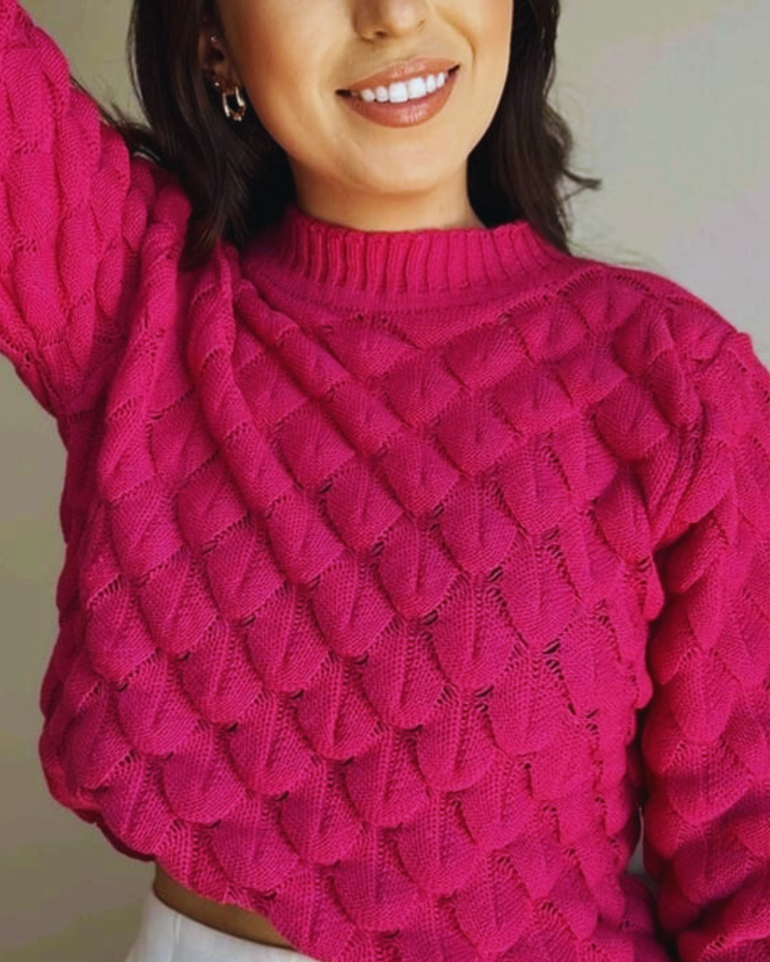 Suéter Feminina Malha Tricot Quente Coleção Inverno Blusa Cropped Desenho Escamas - Nataly