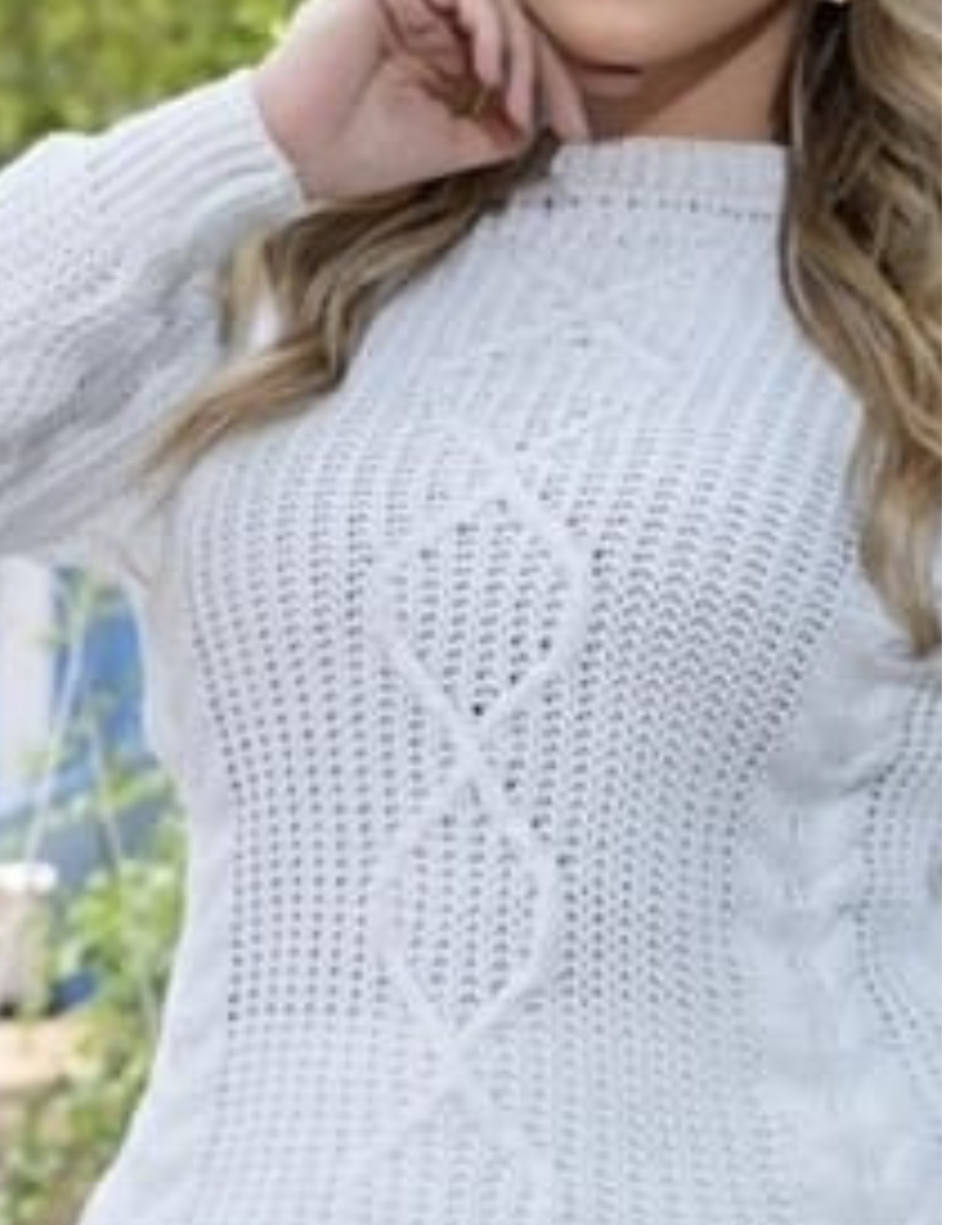 Suéter Feminina Malha Tricot com Desenho Relevo Coleção Inverno Branco Quente - Esther