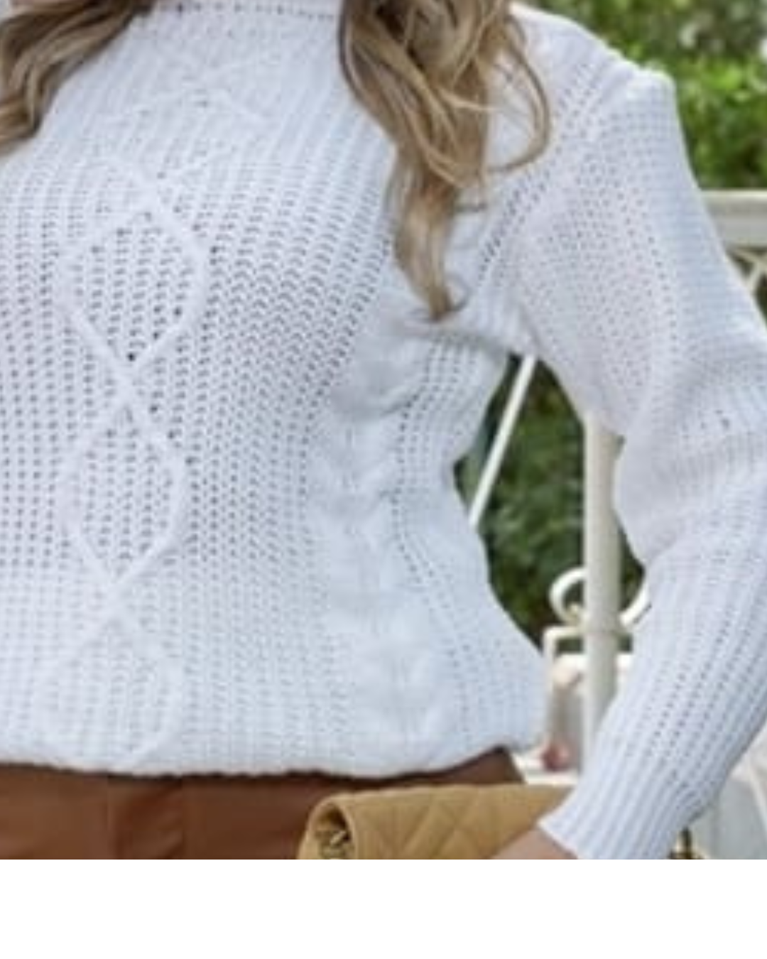 Suéter Feminina Malha Tricot com Desenho Relevo Coleção Inverno Branco Quente - Esther