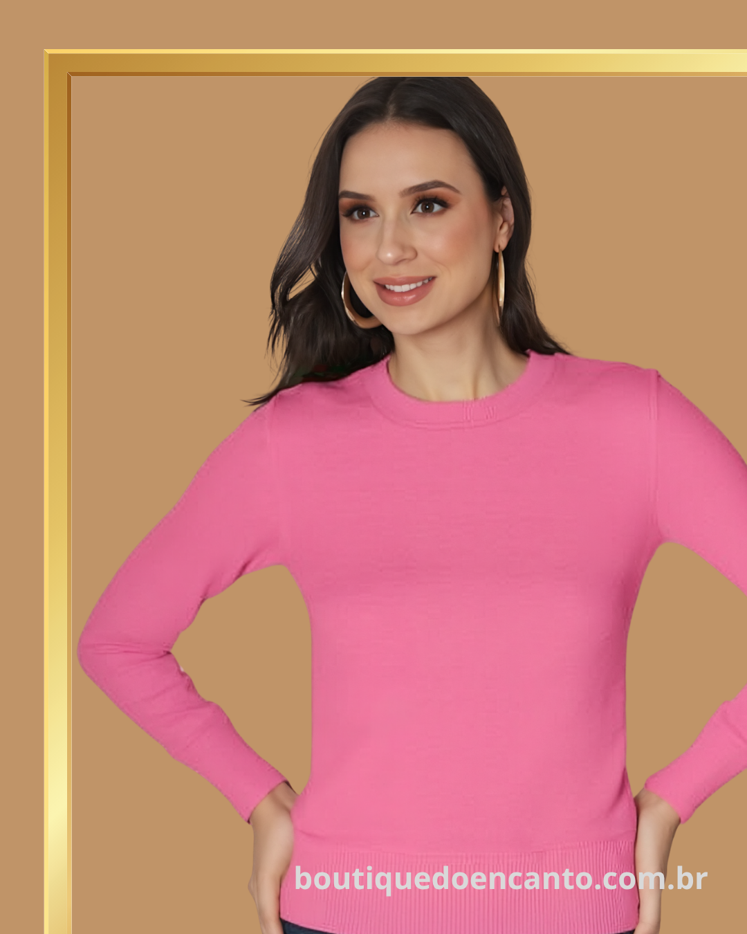 Suéter Feminino Casual Gola Básica Blusa Coleção Inverno Malha Tricot Quente - Suelly