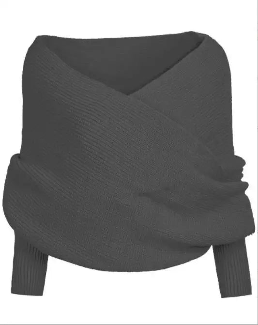 Suéter Feminino Decote Ombro a Ombro Tricot Elegante Moda Inverno Cachecol Fashion - Susana