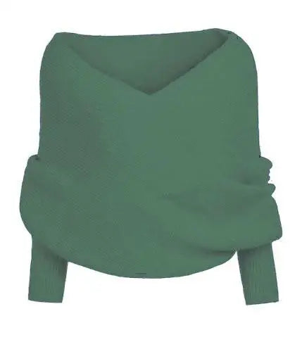 Suéter Feminino Decote Ombro a Ombro Tricot Elegante Moda Inverno Cachecol Fashion - Susana