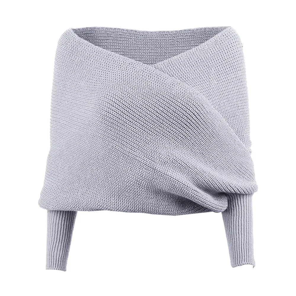 Suéter Feminino Decote Ombro a Ombro Tricot Elegante Moda Inverno Cachecol Fashion - Susana