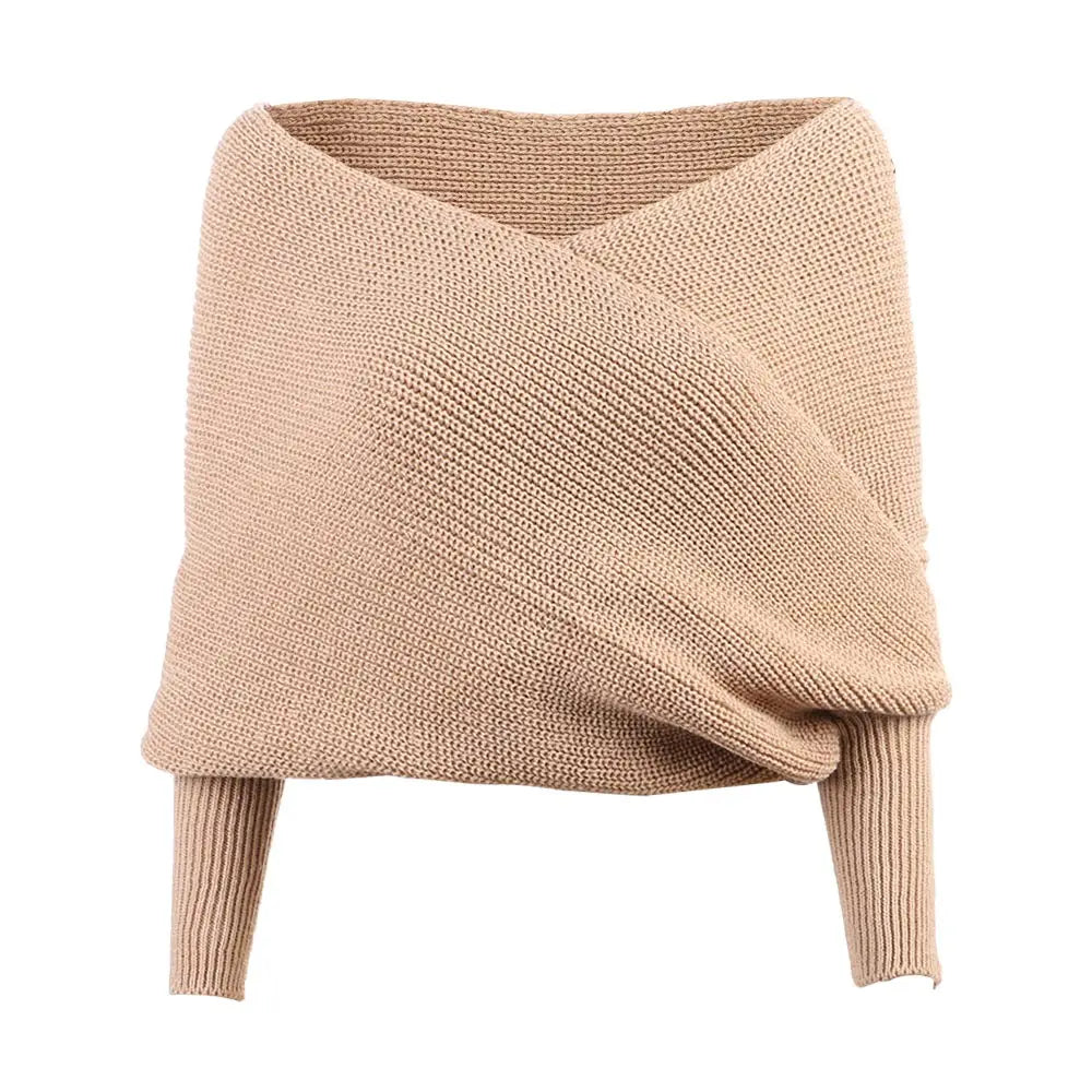 Suéter Feminino Decote Ombro a Ombro Tricot Elegante Moda Inverno Cachecol Fashion - Susana