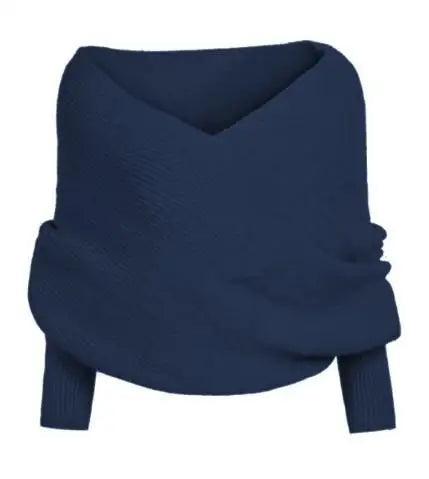 Suéter Feminino Decote Ombro a Ombro Tricot Elegante Moda Inverno Cachecol Fashion - Susana