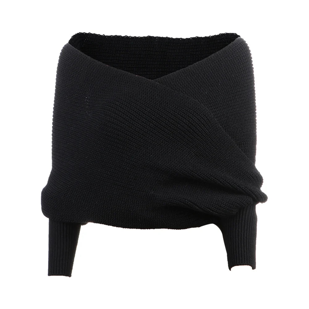 Suéter Feminino Decote Ombro a Ombro Tricot Elegante Moda Inverno Cachecol Fashion - Susana
