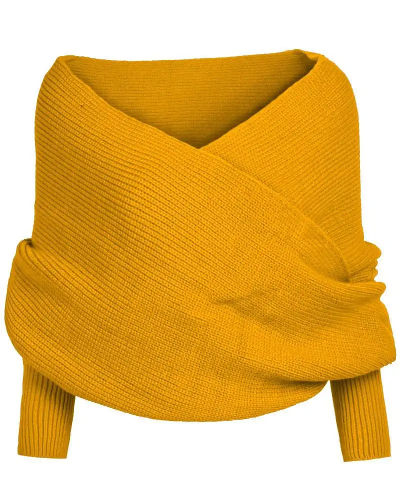  Suéter Feminino Decote Ombro a Ombro Tricot Elegante Moda Inverno Cachecol Fashion - Susana