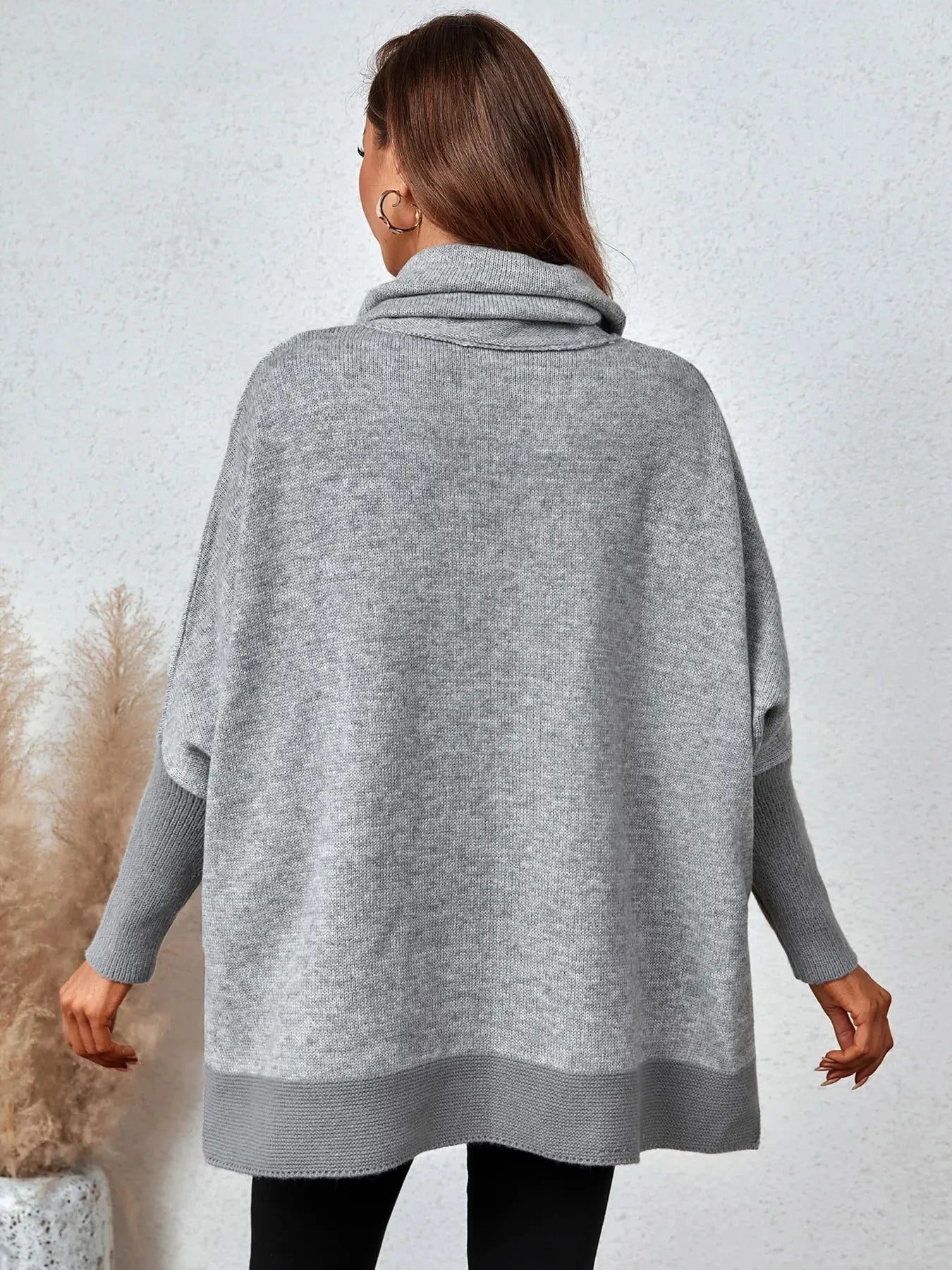 Suéter Feminino Gola Alta Tricot Manga Morcego Pulôver Moda Inverno Quente - Verónica