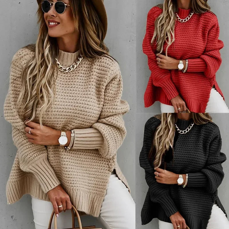 Suéter Feminino Malha Gola Alta Estilo Grosso Moda Inverno Casaco Elegante - Marilyn