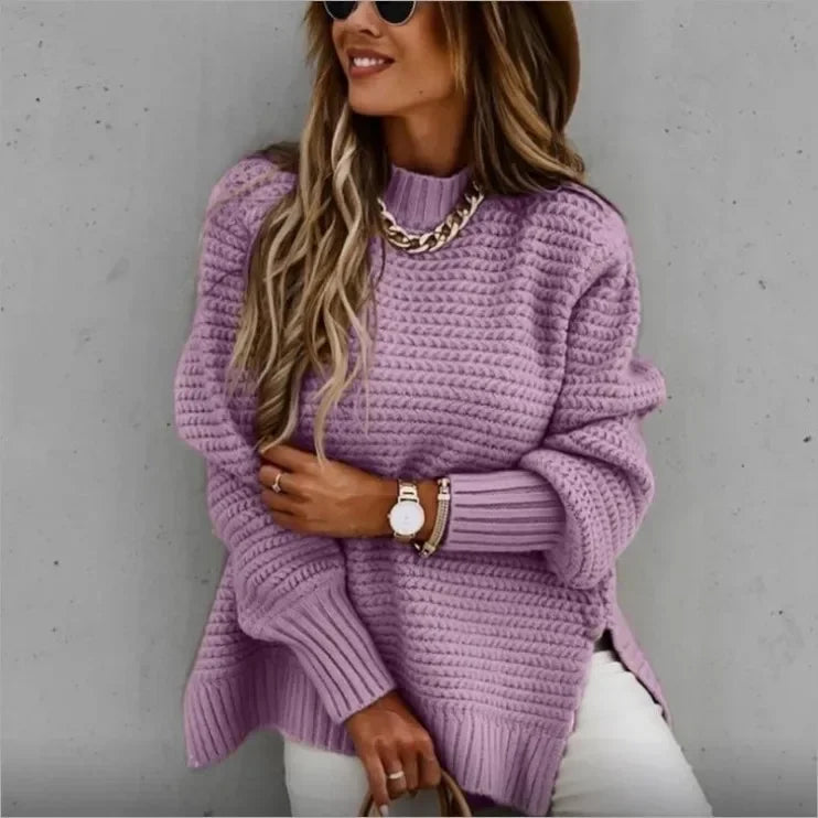 Suéter Feminino Malha Gola Alta Estilo Grosso Moda Inverno Casaco Elegante - Marilyn