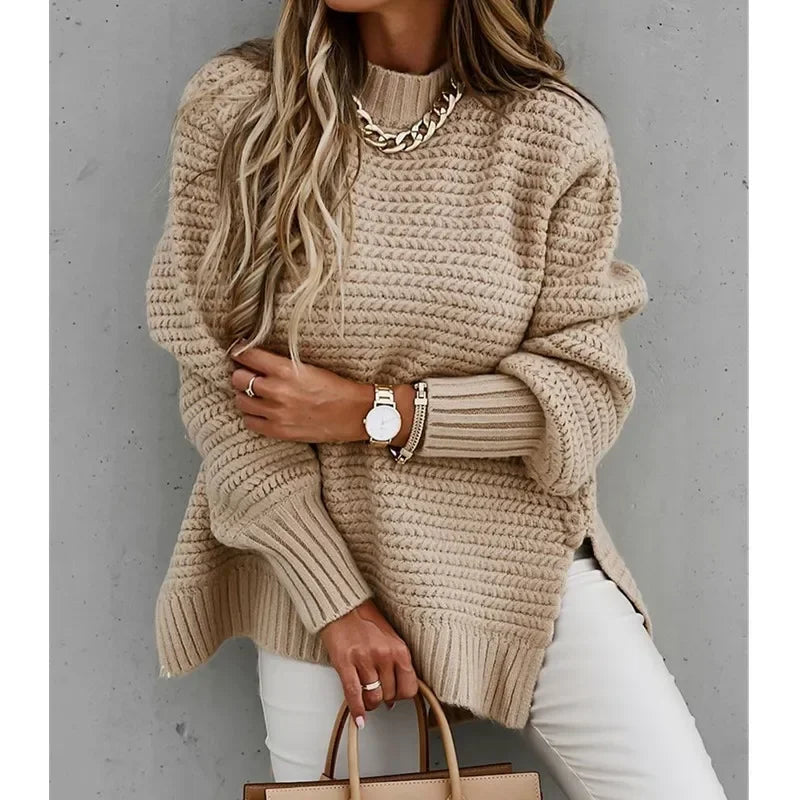 Suéter Feminino Malha Gola Alta Estilo Grosso Moda Inverno Casaco Elegante - Marilyn