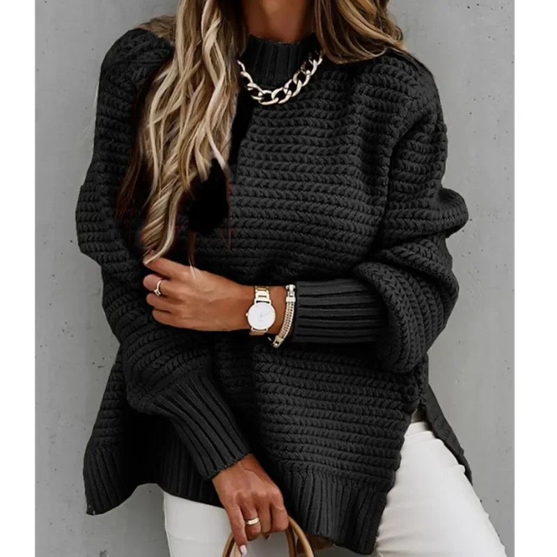 Suéter Feminino Malha Gola Alta Estilo Grosso Moda Inverno Casaco Elegante - Marilyn