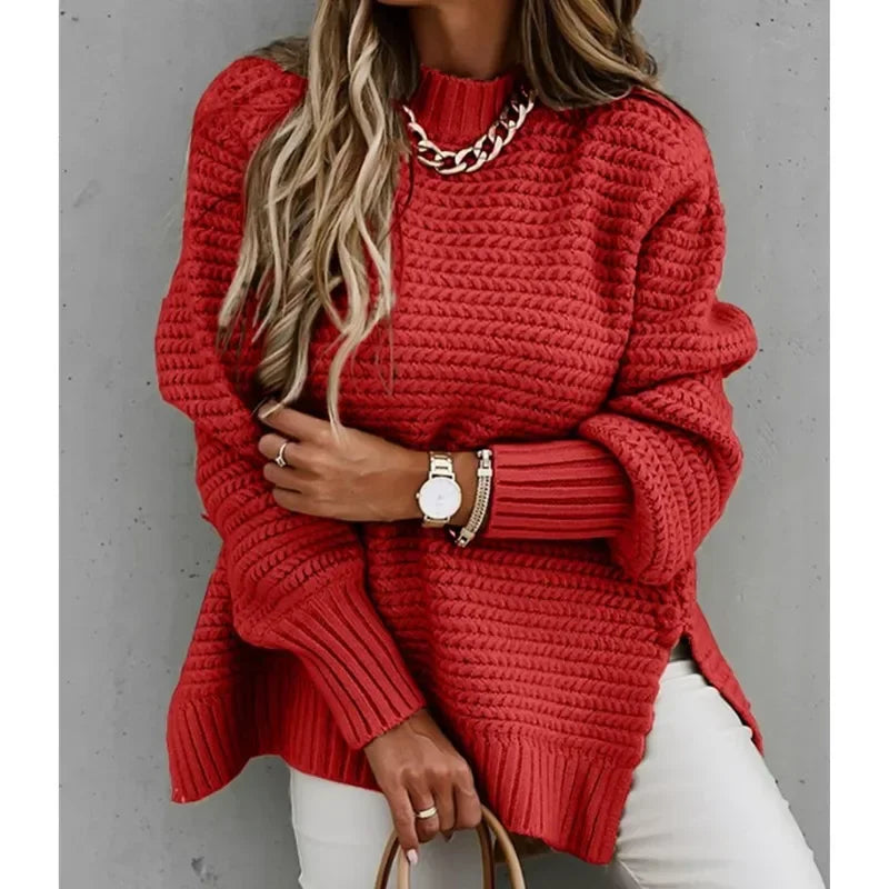 Suéter Feminino Malha Gola Alta Estilo Grosso Moda Inverno Casaco Elegante - Marilyn