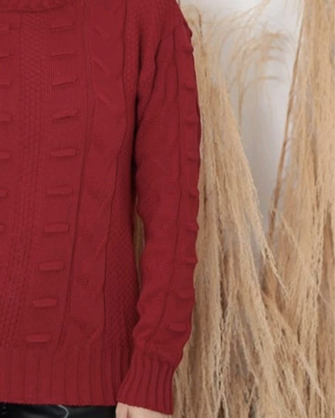 Suéter Feminino Tricot Gola Alta  Desenhado Pullover Coleção Inverno Malha Quente - Aurora