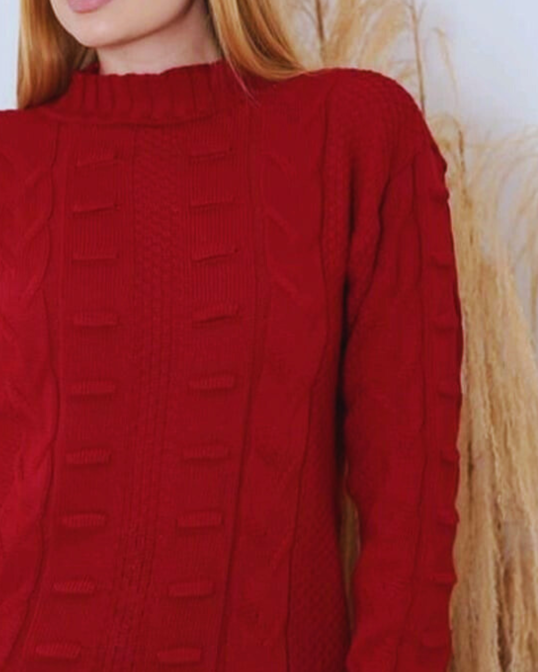 Suéter Feminino Tricot Gola Alta  Desenhado Pullover Coleção Inverno Malha Quente - Aurora