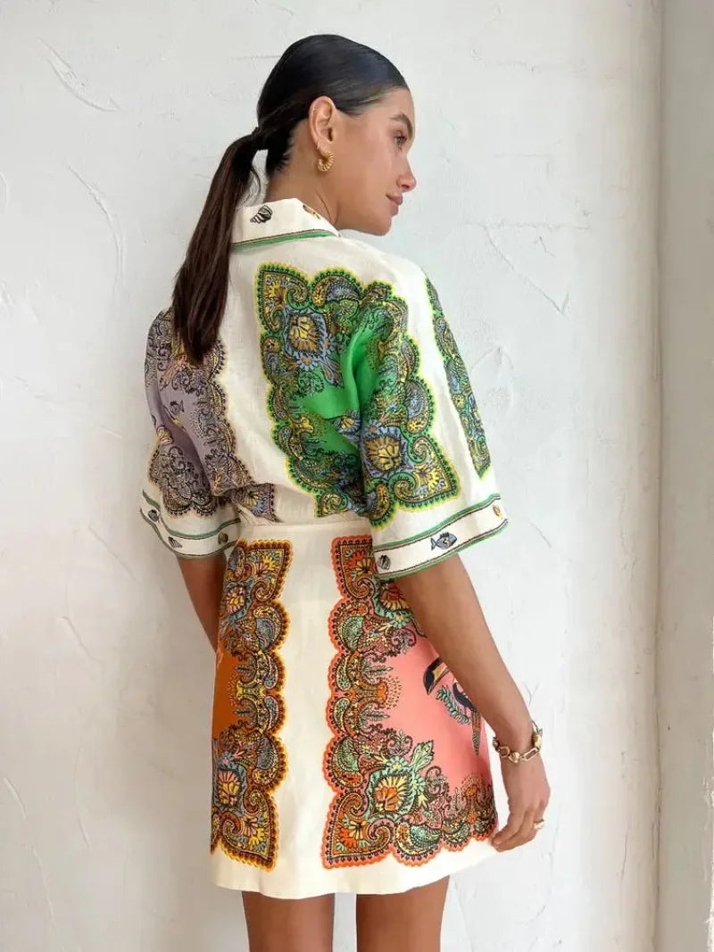 Vestido curto elegante com gola polo feminino, saias de verão estampadas, vestidos luxuosos de uma peça