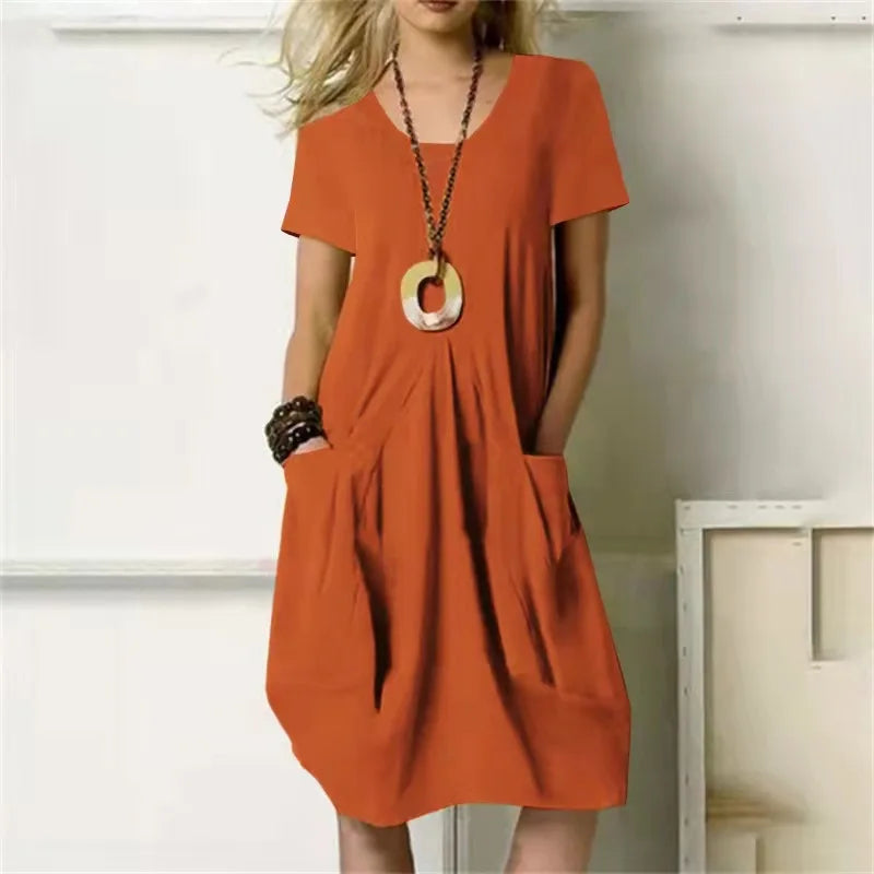 Vestido Curto Feminino Algodão Linho Casual Diário - Dany