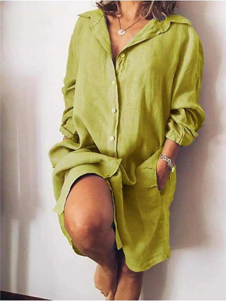 2025 outono feminino camisa longa algodão linho manga comprida cardigan camisa temperamento viajando único breasted multi-botão camisa
