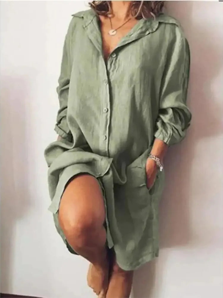 2025 outono feminino camisa longa algodão linho manga comprida cardigan camisa temperamento viajando único breasted multi-botão camisa