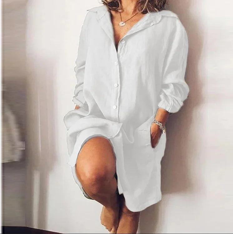 2025 outono feminino camisa longa algodão linho manga comprida cardigan camisa temperamento viajando único breasted multi-botão camisa
