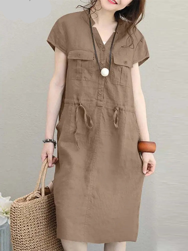 Vestido Curto Feminino Casual Cintura com Cordão Elegante Tamanho - P ao 5XG- Valeria