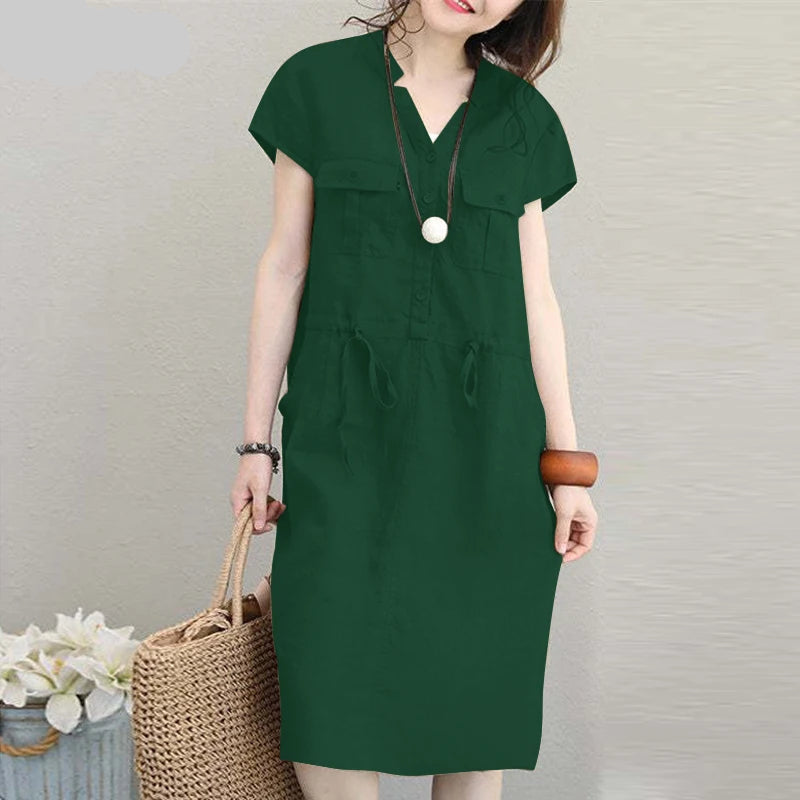 Vestido Curto Feminino Casual Cintura com Cordão Elegante Tamanho - P ao 5XG- Valeria