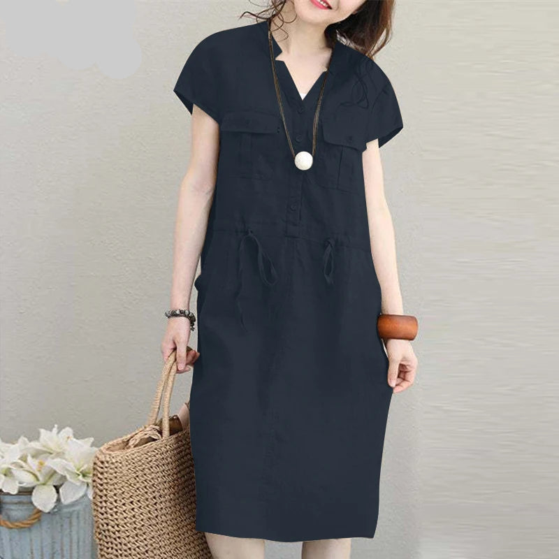 Vestido Curto Feminino Casual Cintura com Cordão Elegante Tamanho - P ao 5XG- Valeria
