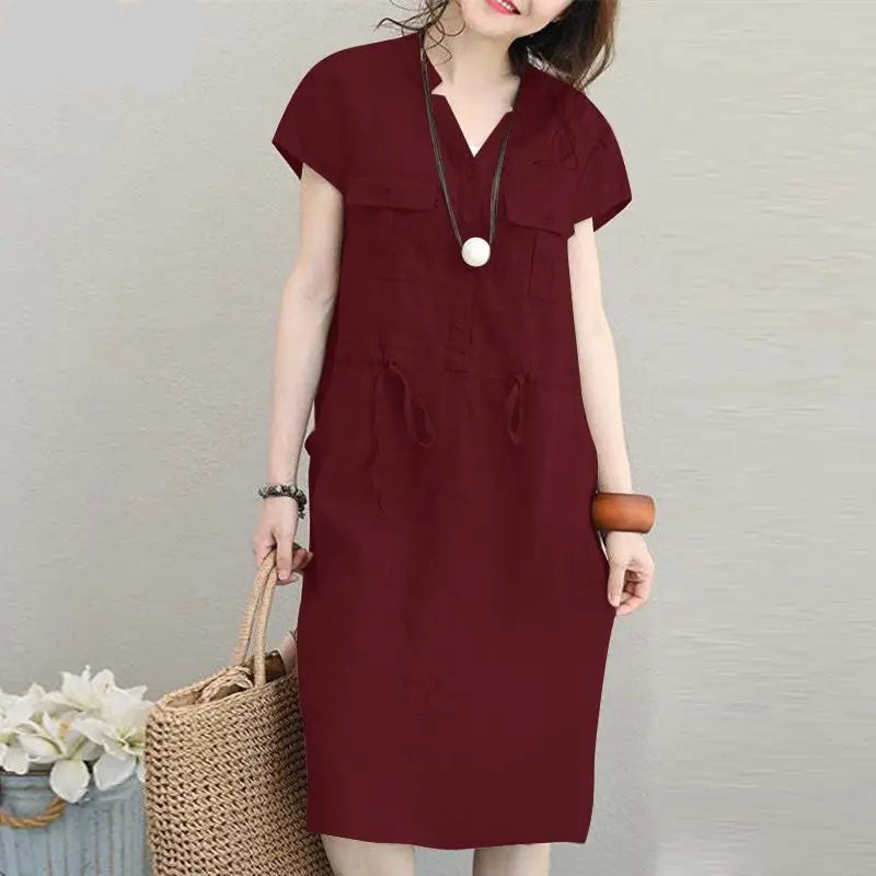 Vestido Curto Feminino Casual Cintura com Cordão Elegante Tamanho - P ao 5XG- Valeria
