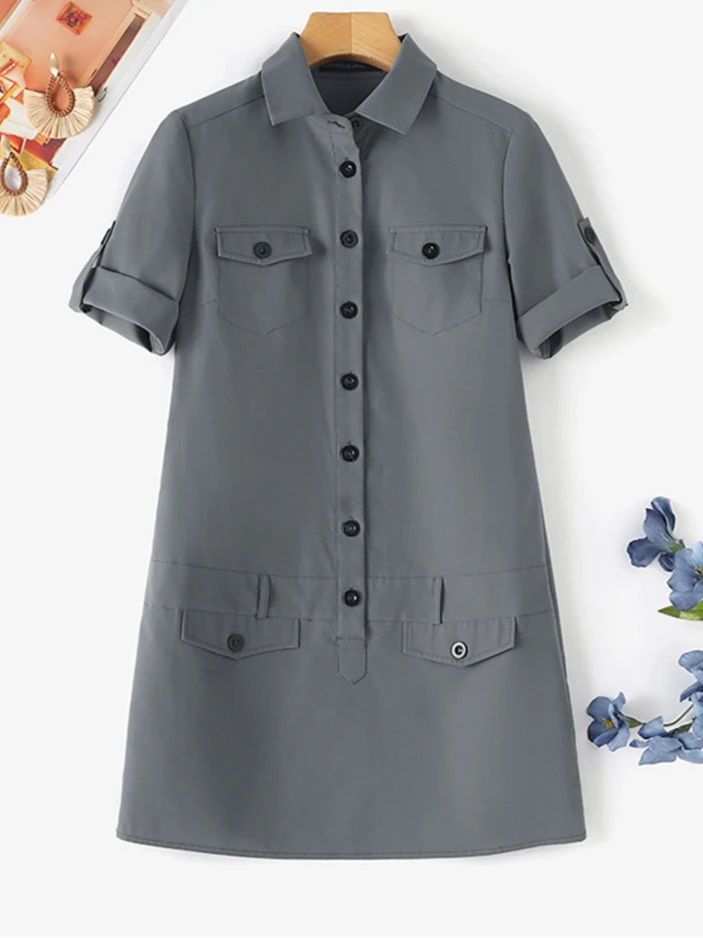 Vestido Curto Feminino Detalhe Camisa e Passante na Cintura - Eduarda