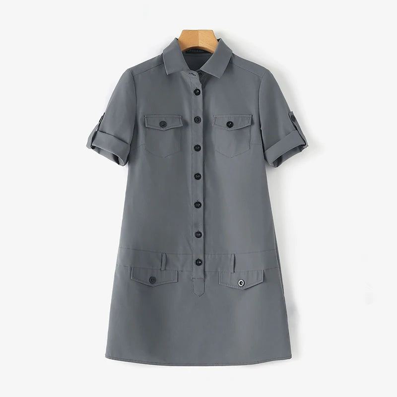 Vestido Curto Feminino Detalhe Camisa e Passante na Cintura - Eduarda