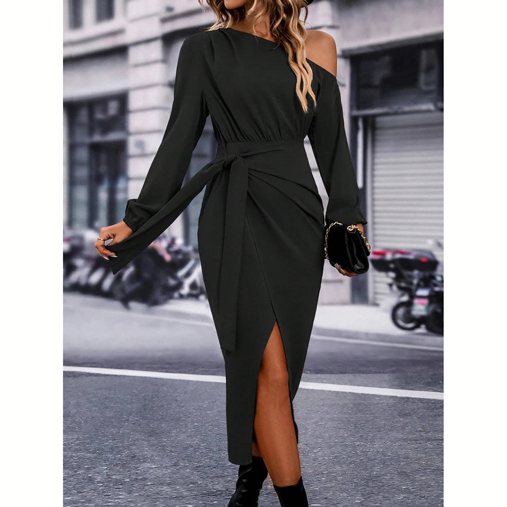Vestido Curto Feminino Elegante Decote Assimétrico - Taina