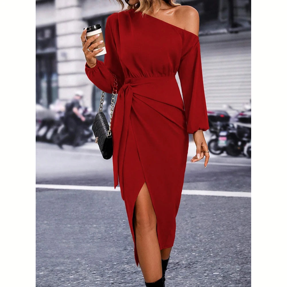 Vestido Curto Feminino Elegante Decote Assimétrico - Taina