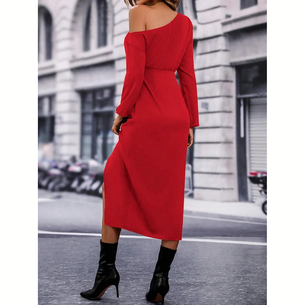 Vestido Curto Feminino Elegante Decote Assimétrico - Taina
