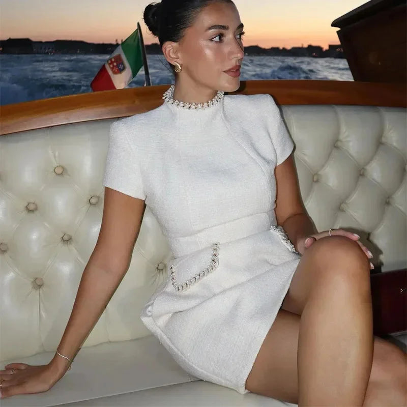 Vestido Curto Feminino Elegante Tweed Linha A Chic - Margareth