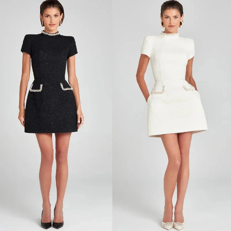 Vestido Curto Feminino Elegante Tweed Linha A Chic - Margareth