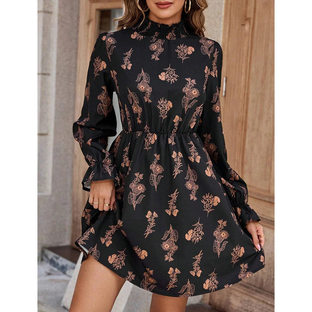 Vestido Curto Feminino Estampa Digital Elegante Floral Casual - Mia