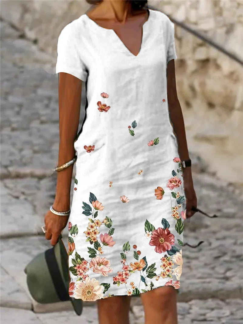 Vestido Curto Feminino Estampada Digital com Decote V - Amanda