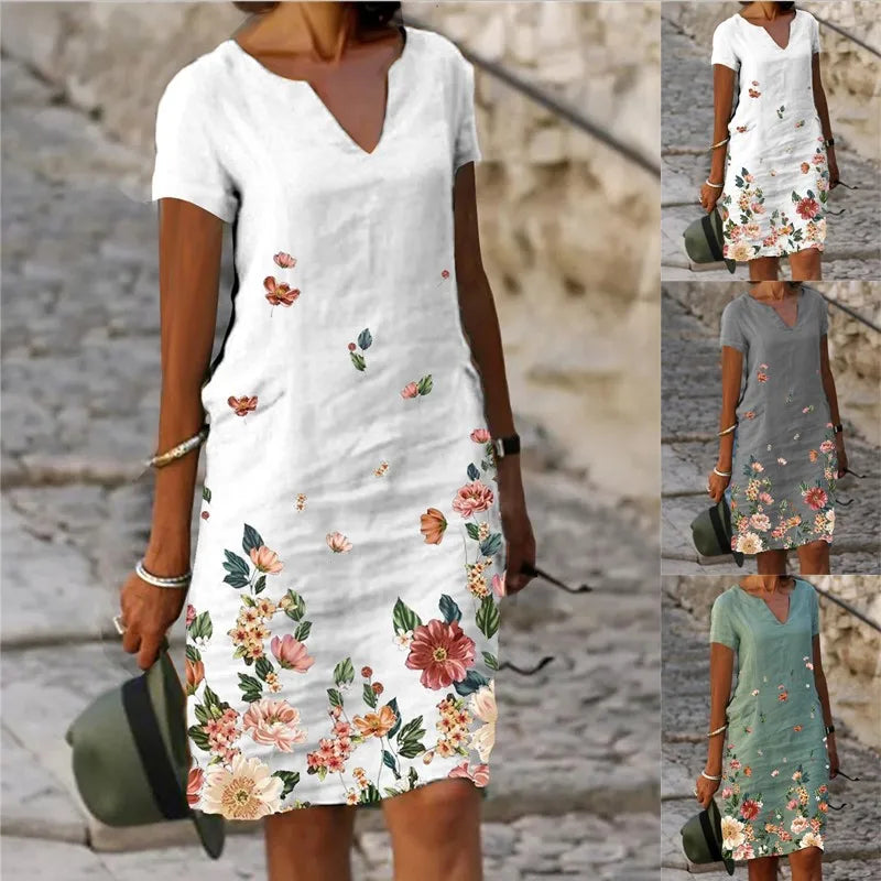 Vestido Curto Feminino Estampada Digital com Decote V - Amanda