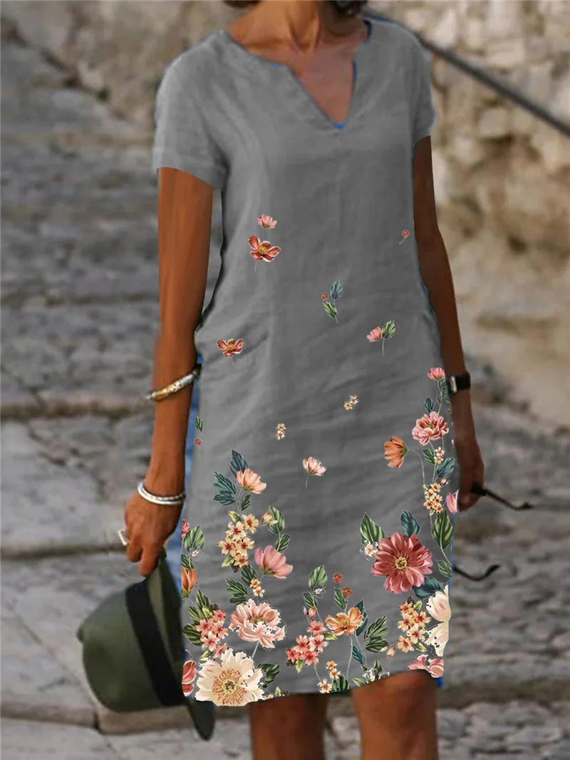 Vestido Curto Feminino Estampada Digital com Decote V - Amanda