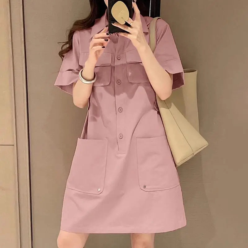 Vestido Curto Feminino Gola Camisa Chemise com Bolsos - Pamela