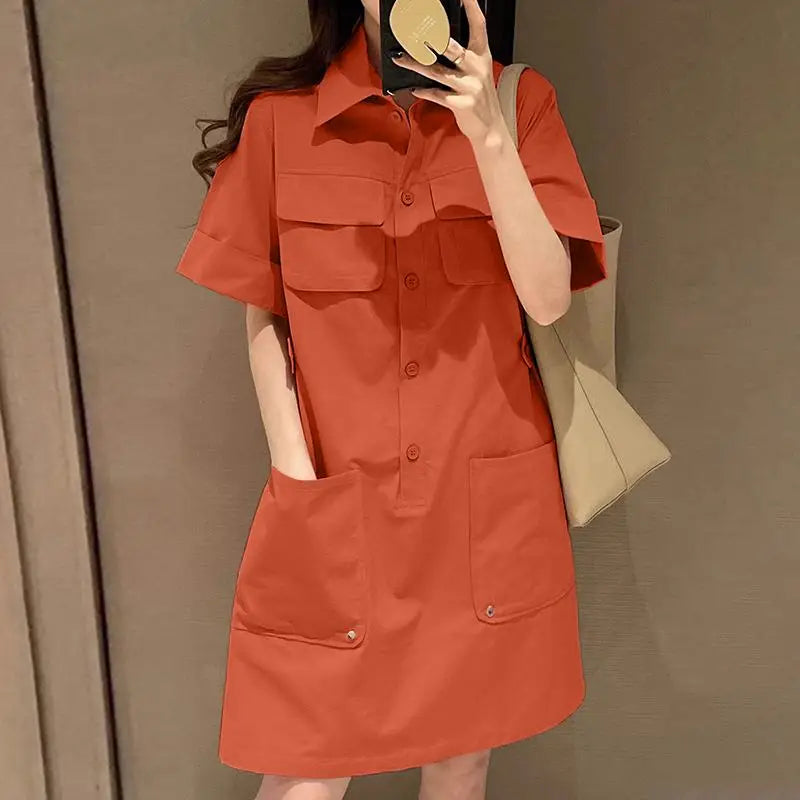 Vestido Curto Feminino Gola Camisa Chemise com Bolsos - Pamela