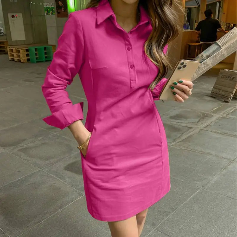 Vestido Curto Feminino Gola Polo Elegante com Bolsos -Tamanhos do P ao 5XG - Basilia
