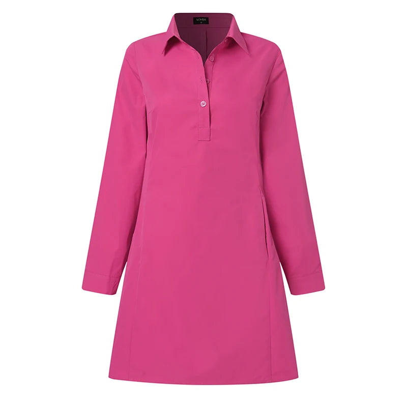 Vestido Curto Feminino Gola Polo Elegante com Bolsos -Tamanhos do P ao 5XG - Basilia