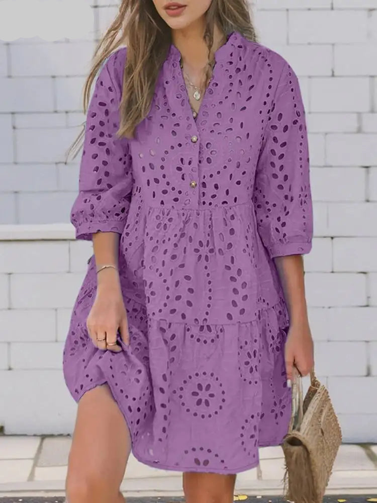 Vestido Curto Feminino Tecido Laise Casual Elegante - Drika