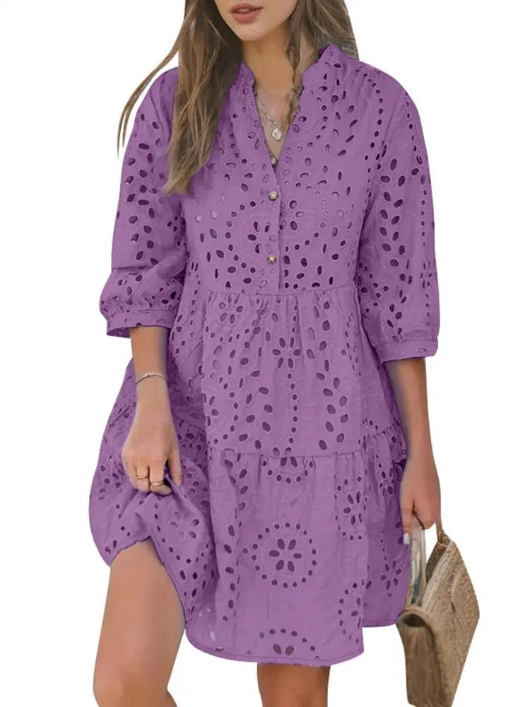 Vestido Curto Feminino Tecido Laise Casual Elegante - Drika