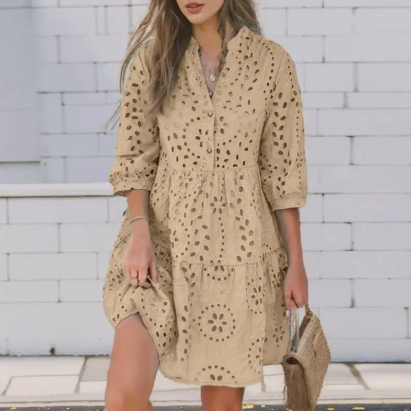 Vestido Curto Feminino Tecido Laise Casual Elegante - Drika