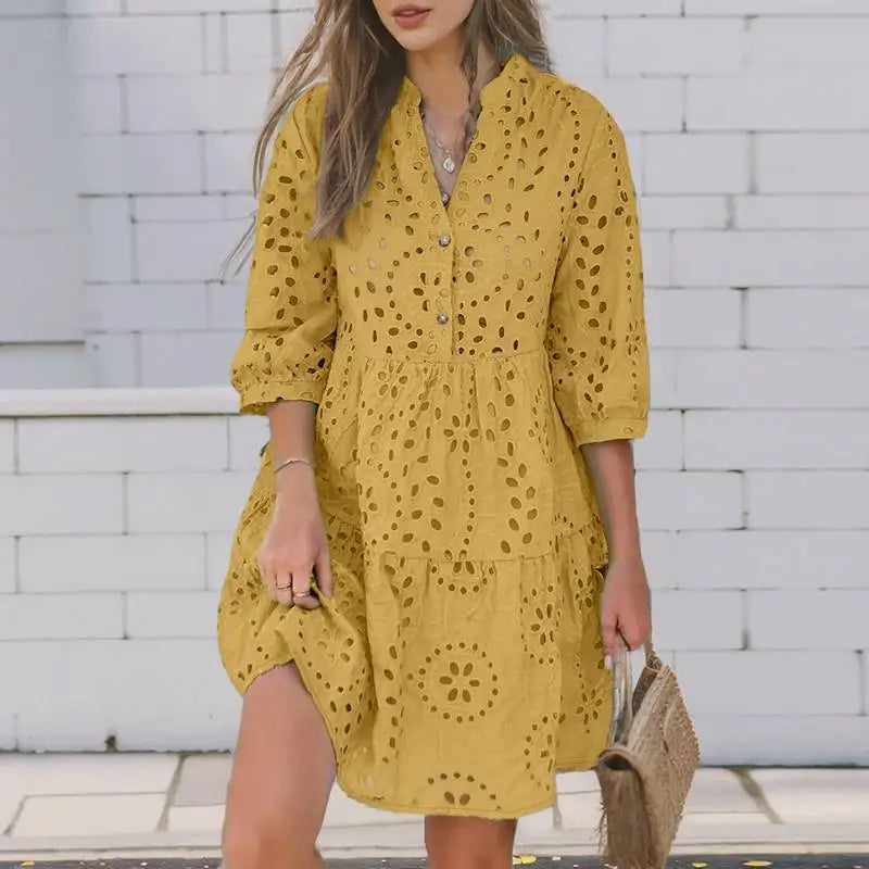 Vestido Curto Feminino Tecido Laise Casual Elegante - Drika