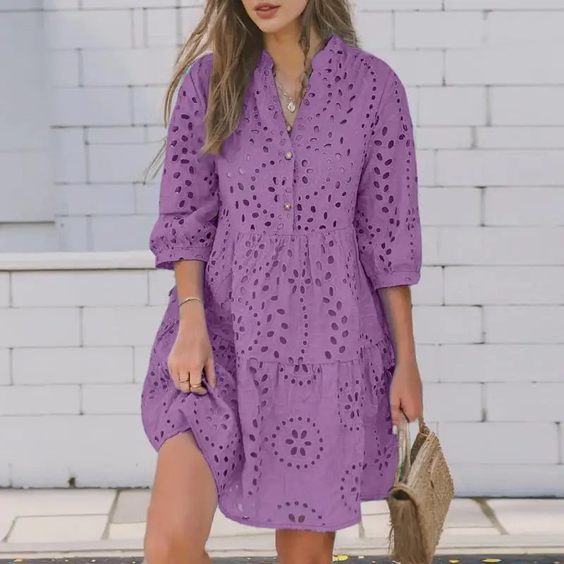 Vestido Curto Feminino Tecido Laise Casual Elegante - Drika