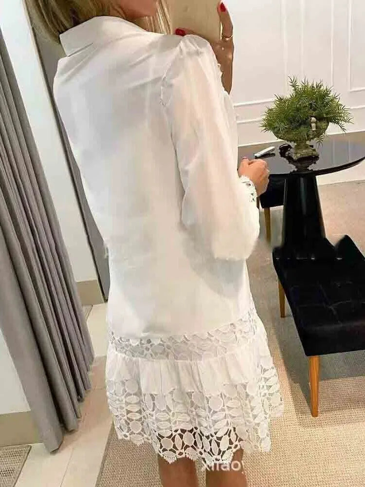 Vestido Curto Feminino Tecido com Detalhes Vazados Elegante - Sabrina